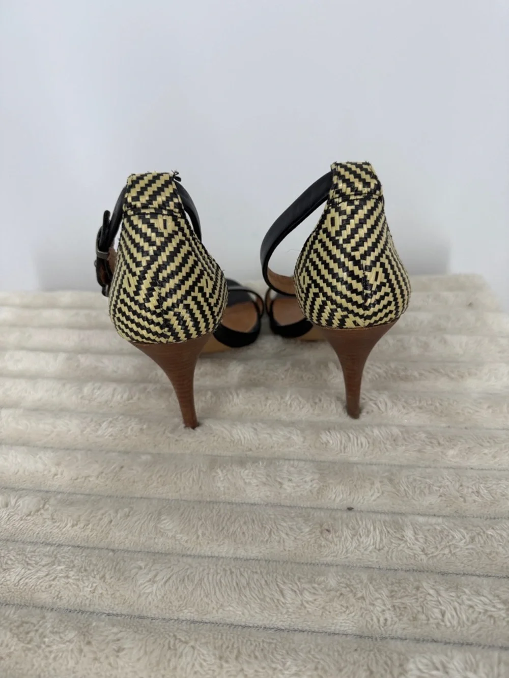 Madewell Marcel Open Toe Raffia Heel Sandals in black leather size 6.5
